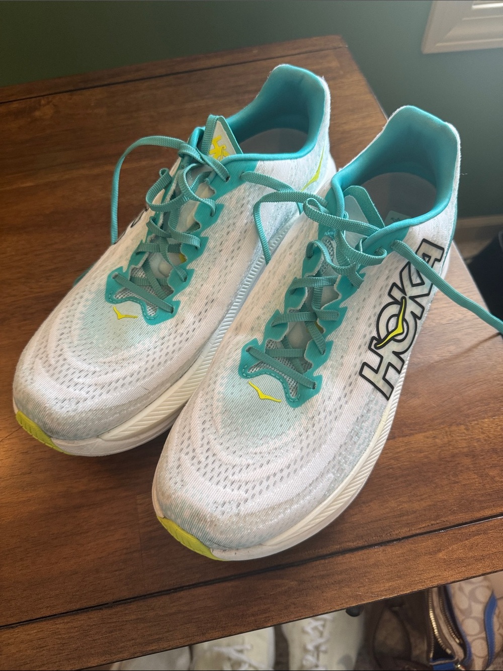 Hoka Women's White Teal & Yellow Running Shoes